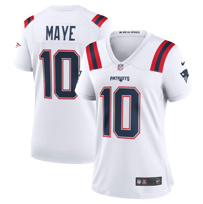 Women's New England Patriots #10 Drake Maye 2024 Draft White Stitched Jersey(Run Small)